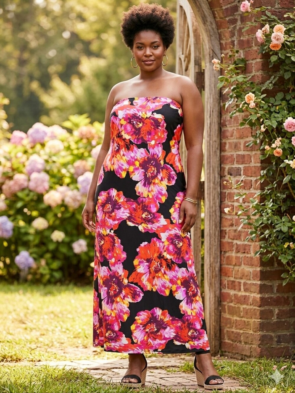 Ashley Stewart Pink & Black Strapless Maxi Dress Plus Size 30/32 NWT